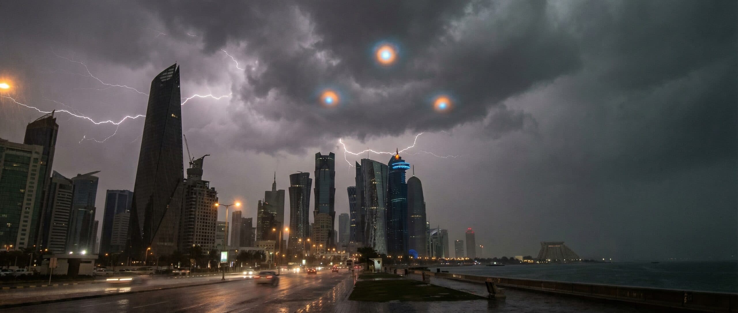 Doha Triangle UFO During Thunderstorm